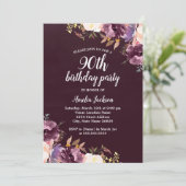 Invitation Watercolor Purple Floral 90e anniversaire (Debout devant)