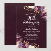 Invitation Watercolor Purple Floral 90e anniversaire (Devant / Derrière)