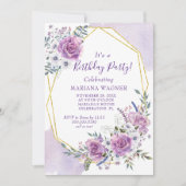 Invitation Watercolor Purple Floral fête d'anniversaire (Devant)