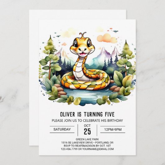 Invitation Watercolor Python fête anniversaire (Devant / Derrière)