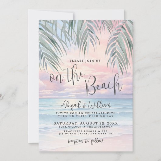 Invitation Watercolor QR Code On The Beach Wedding (Devant)