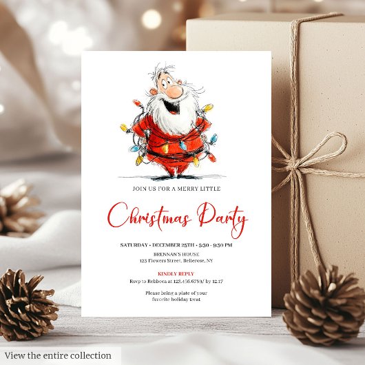 Invitation Watercolor Quirky Santa Festive Christmas Invite