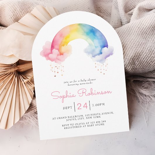 Invitation Watercolor Rainbow Baby Shower whimsical Arch