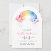 Invitation Watercolor Rainbow Baby Shower whimsical Arch (Devant)