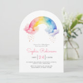 Invitation Watercolor Rainbow Baby Shower whimsical Arch (Debout devant)