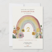 Invitation Watercolor Rainbow Flowers 2nd Birthday Party (Devant)