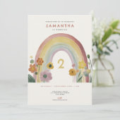 Invitation Watercolor Rainbow Flowers 2nd Birthday Party (Debout devant)