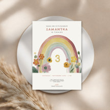 Watercolor Rainbow Flowers 3rd Birthday Party