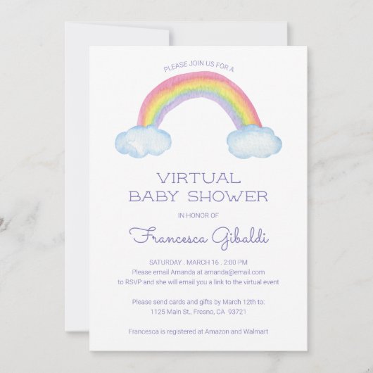 Invitation Watercolor Rainbow Online Baby shower virtuel (Devant)