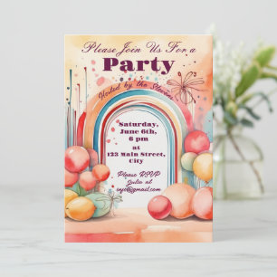 Invitation Watercolor Rainbow Party