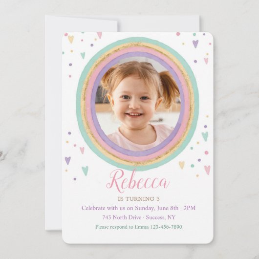 Invitation Watercolor Rainbow Photo Anniversaire (Devant)