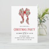 Invitation Watercolor Red Green Plaid Bow Christmas Party (Debout devant)