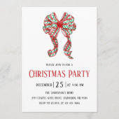 Invitation Watercolor Red Green Plaid Bow Christmas Party (Devant)