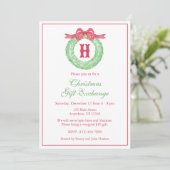 Invitation Watercolor Red Polka Dot Bow Monogram Wreath Party (Debout devant)