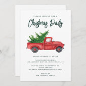 Invitation Watercolor Red Truck Fête de Noël (Devant / Derrière)