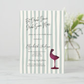 Invitation Watercolor Red Wine Glass Green Striped  (Debout devant)