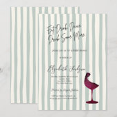 Invitation Watercolor Red Wine Glass Green Striped  (Devant / Derrière)