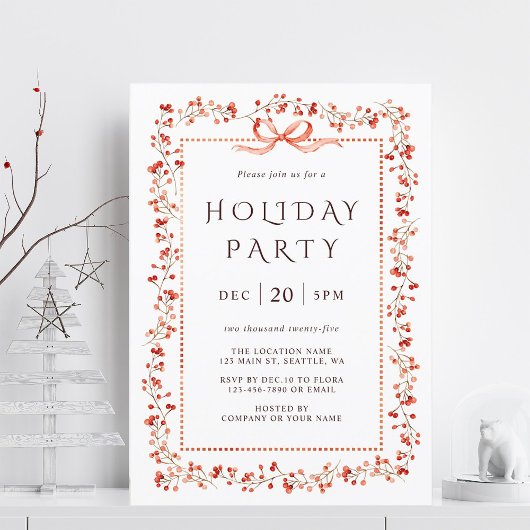 Invitation Watercolor Red Winterberry Frame de vacances