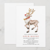 Invitation Watercolor Reindeer CHRISTMAS VACANCES OPEN HOUSE (Devant / Derrière)
