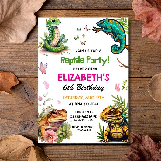 Invitation Watercolor Reptile & Amphibian Party Anniversaire