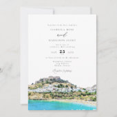 Invitation Watercolor Rhodes Greece Beach Skyline Mariage (Devant)