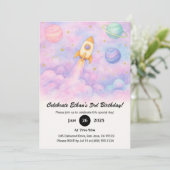 Invitation Watercolor Rocket & Dreamy Galaxy Birthday  (Debout devant)