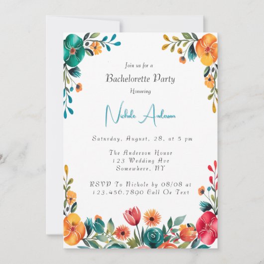 Invitation Watercolor Romance Bachelorte Party (Devant)