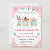 Invitation Watercolor Rose Circus Animaux Fête d'anniversaire (Devant)