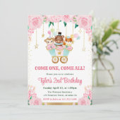 Invitation Watercolor Rose Circus Animaux Fête d'anniversaire (Debout devant)