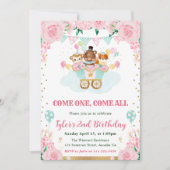 Invitation Watercolor Rose Circus Animaux Fête d'anniversaire (Devant)