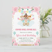 Invitation Watercolor Rose Circus Animaux Fête d'anniversaire (Debout devant)