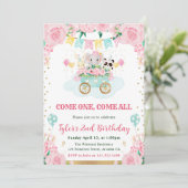 Invitation Watercolor Rose Circus Animaux Fête d'anniversaire (Debout devant)
