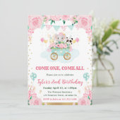 Invitation Watercolor Rose Circus Animaux Fête d'anniversaire (Debout devant)