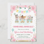 Invitation Watercolor Rose Circus Animaux Fête d'anniversaire (Devant)