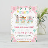 Invitation Watercolor Rose Circus Animaux Fête d'anniversaire (Debout devant)