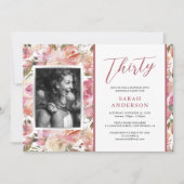 Invitation Watercolor Rose Floral 30e fête d'anniversaire (Devant)