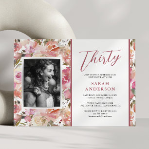 Invitation Watercolor Rose Floral 30e fête d'anniversaire