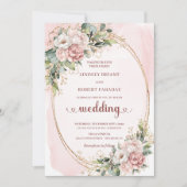 Invitation Watercolor Rose Gold Blush Flowers Greenery Weddin (Devant)