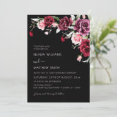 Invitation Watercolor Roses Black Background | Photo Wedding (Debout devant)