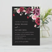 Invitation Watercolor Roses Black Background | Photo Wedding (Debout devant)