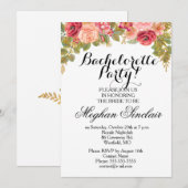 Invitation Watercolor Roses & Parties scintillant Bachelorett (Devant / Derrière)