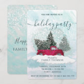 Invitation Watercolor rouge camion hiver fête (Devant / Derrière)
