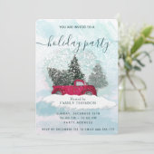 Invitation Watercolor rouge camion hiver fête (Debout devant)