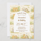 Invitation Watercolor Safari Animals First Birthday (Devant)