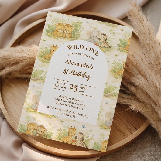 Invitation Watercolor Safari Animals First Birthday