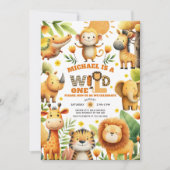 Invitation Watercolor Safari Animals WILD ONE 1st Birthday (Devant)
