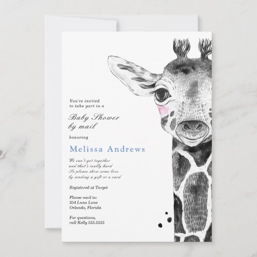 Invitation Watercolor Safari Giraffe Baby shower par la poste (Devant)