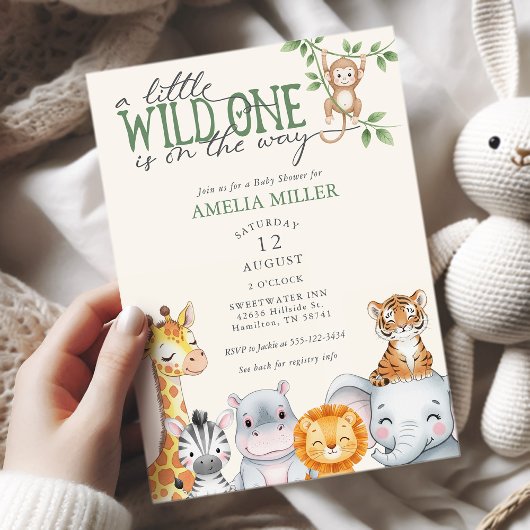 Invitation Watercolor Safari Jungle Animals Baby Shower 