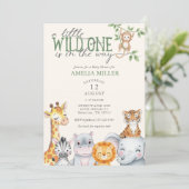 Invitation Watercolor Safari Jungle Animals Baby Shower  (Debout devant)