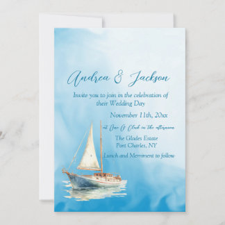 Invitation Watercolor Sailboat Photo QR Code Mariage